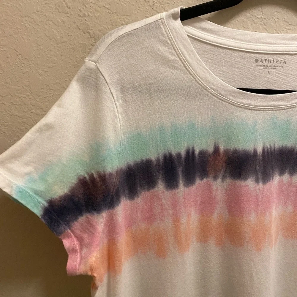 Athleta Tie Dye Stripe Pride Short Sleeve T-Shirt Size L - Picture 7 of 10